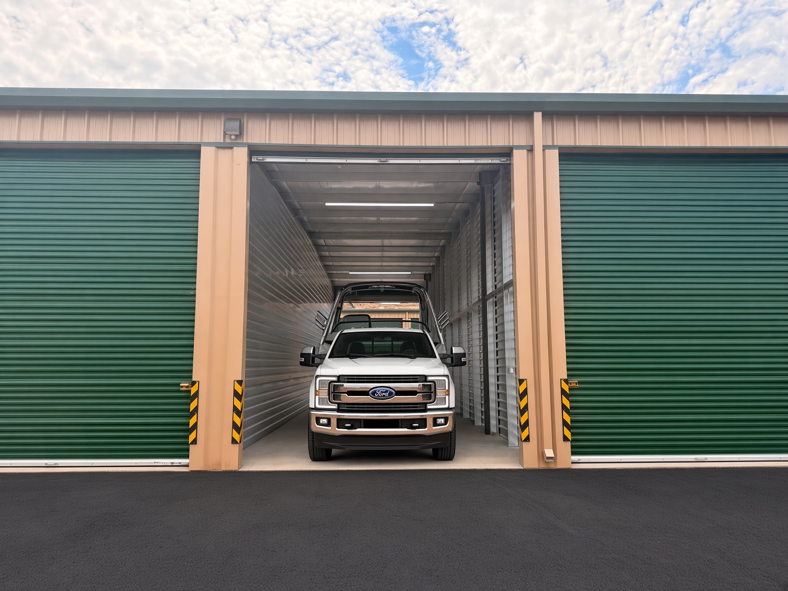 Truck parked inside a brand-new 14 by 60 drive-through unit