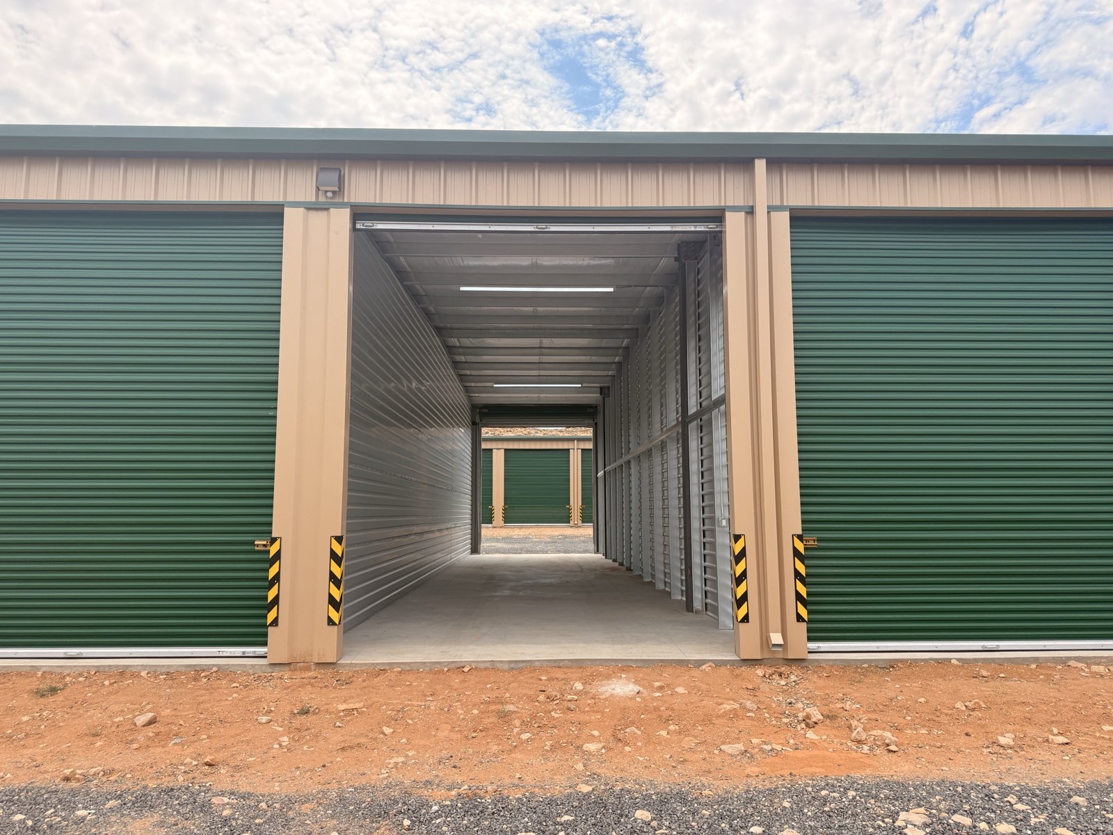 Brand-new 14 by 55 drive-through unit with both doors open